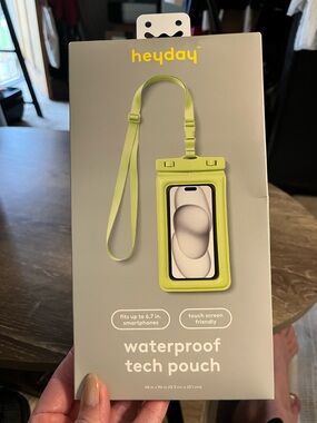 heyday Pastel Green Waterproof Tech Pouch with Lanyard—New in box